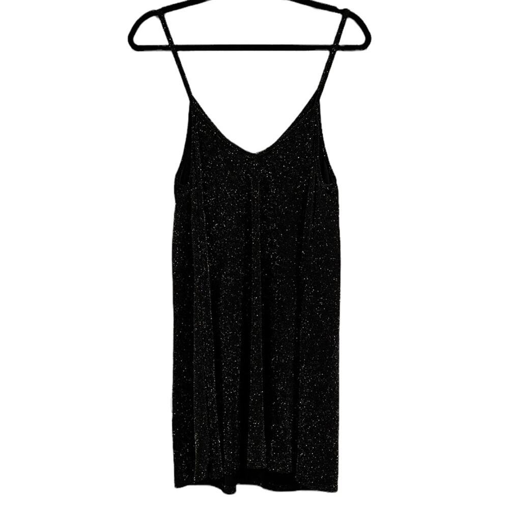 Anthropologie Audrey 3+1 Black Gold Metallic Glitter Slip Dress M